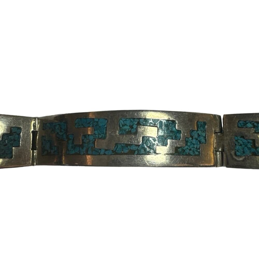 Vintage 925 TC Mexico Sterling Silver Turquoise Inlay Bangle Bracelet - 67 Grams - Picture 8 of 11